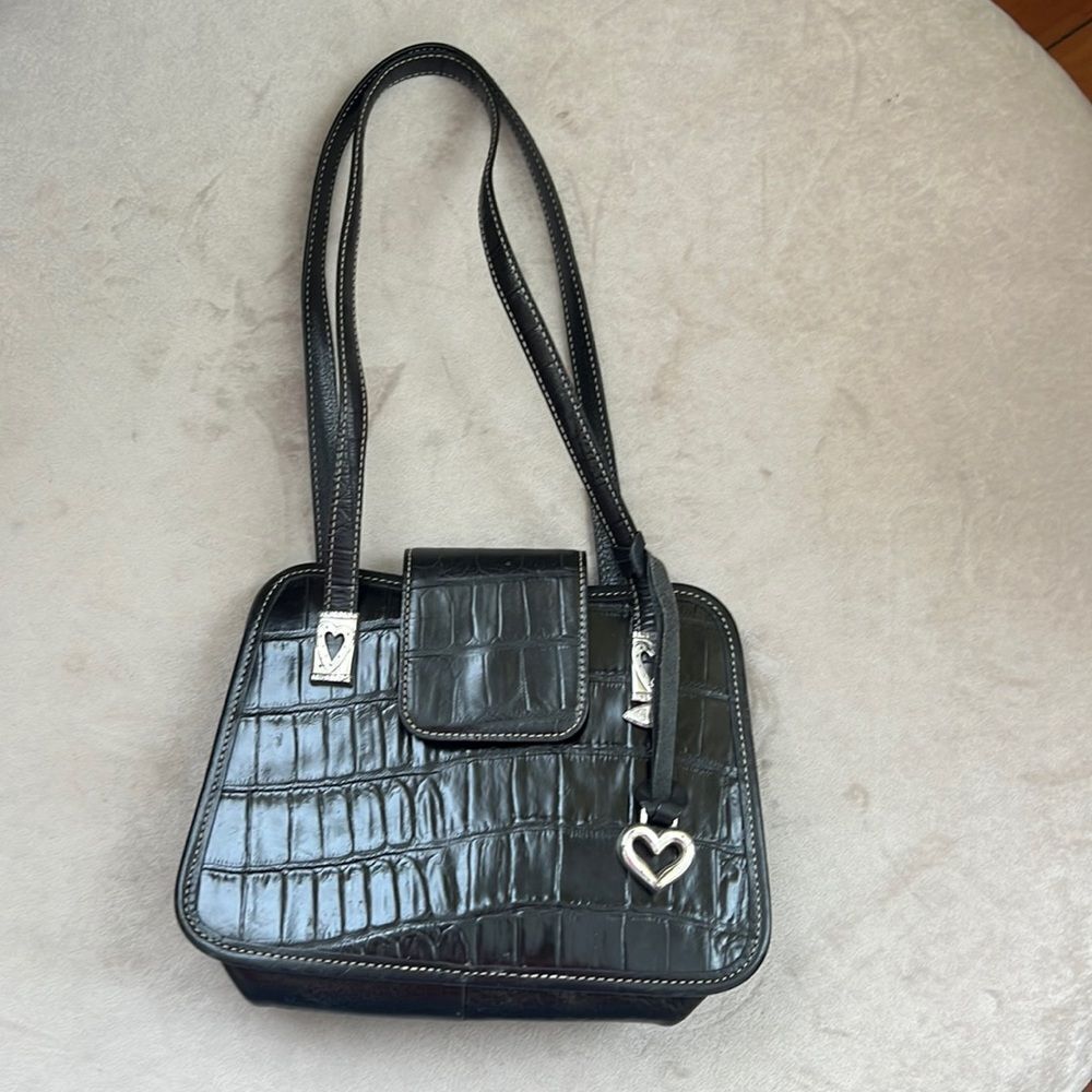VTG Brighton Leather Alligator Handbag Purse Novacheck Print Lining! CLEAN!!